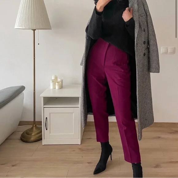 Zara | Pants & Jumpsuits | Nwot Zara Plum High Waisted Dress Pant | Poshmark
